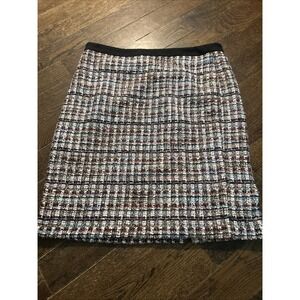 TALBOTS Tweed Pencil Skirt Size 14P Blue Red Business Straight Slit Knee Length